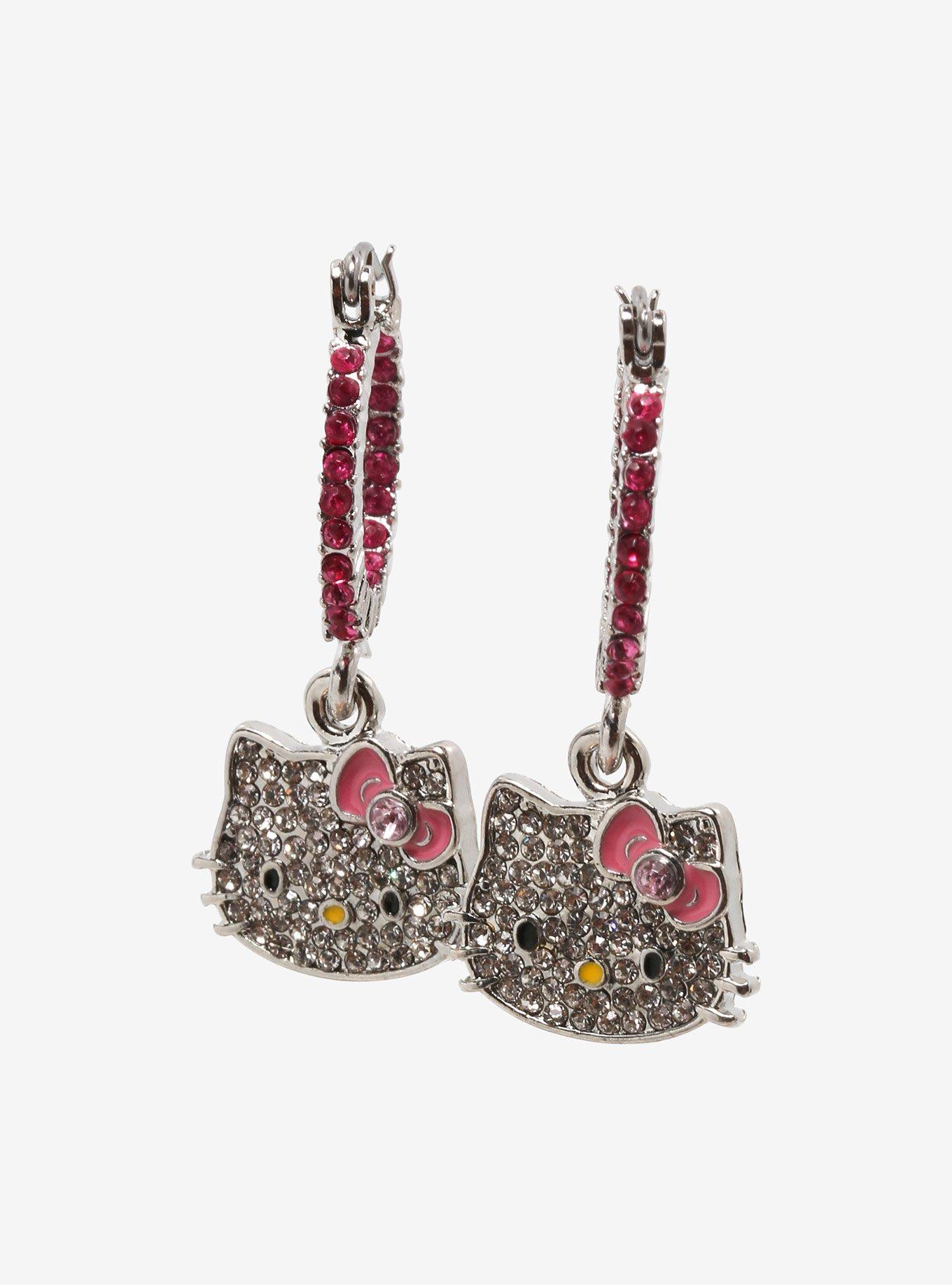 Hello Kitty Bling Hoop Drop Earrings, , hi-res