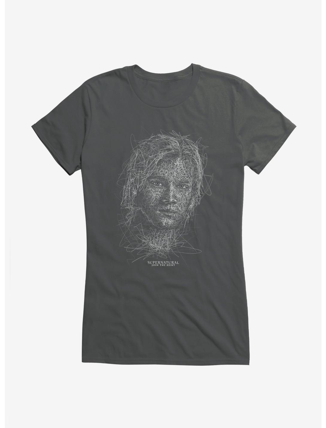 Supernatural Sam Squiggle Sketch Girl's T-Shirt, CHARCOAL, hi-res