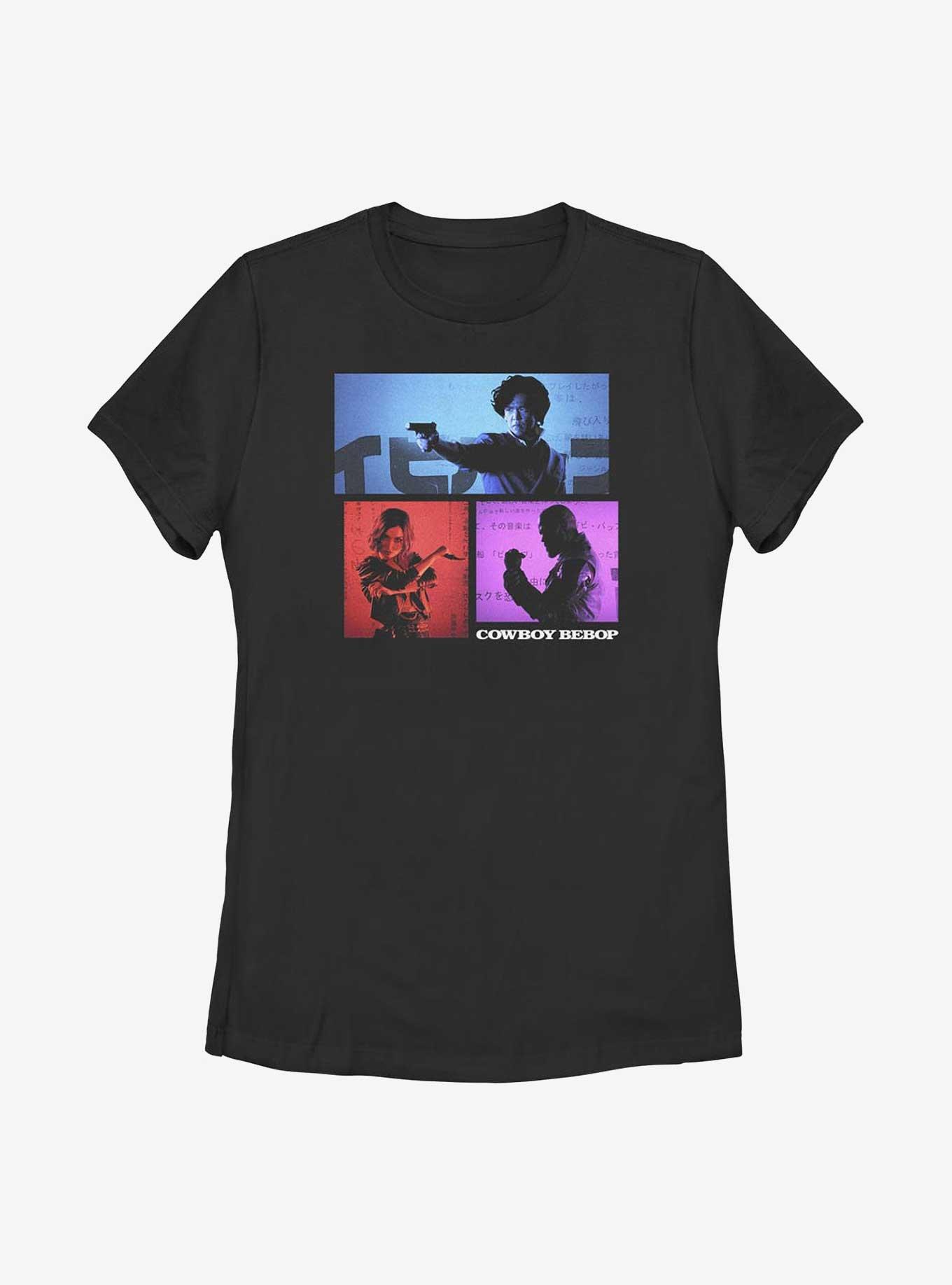 Cowboy Bebop Trio Box Up Womens T-Shirt, BLACK, hi-res