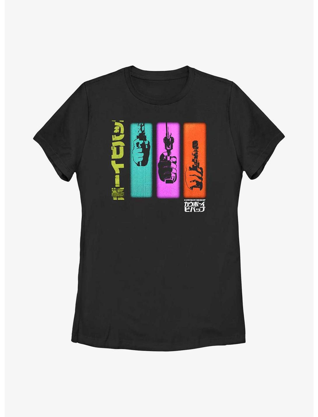 Cowboy Bebop Colorful Gun Sequence Womens T-Shirt, BLACK, hi-res