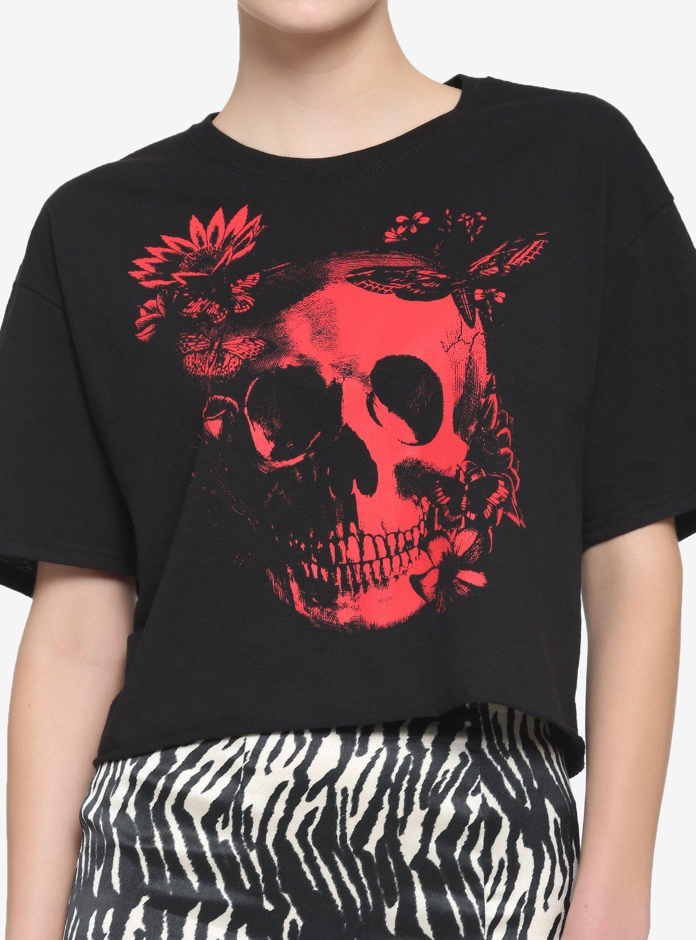 Red Skull & Butterfly Girls Crop T-Shirt, MULTI, hi-res