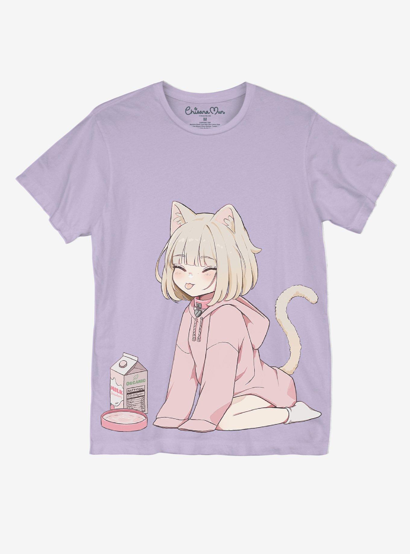 Neko Girl Boyfriend Fit Girls T-Shirt By Chisana Mun, MULTI, hi-res