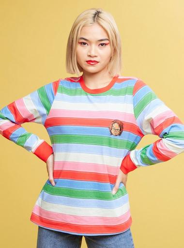BABYLFoxesGirlsT-ShirtJ2XサイズHOTTOPIC Chucky Stripe Cosplay Girls Long-Sleeve T-Shirt Plus Size