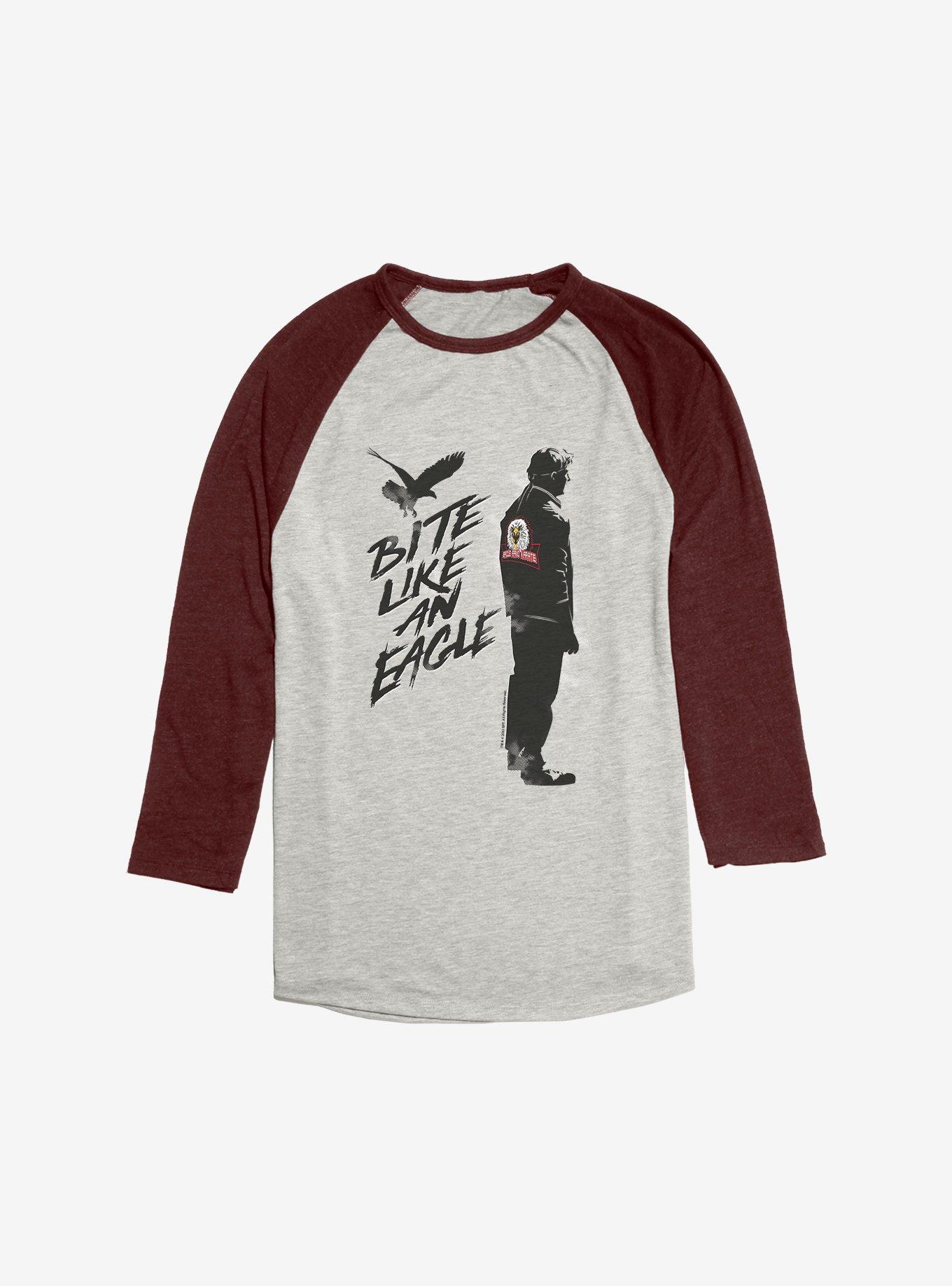 Cobra Kai Bite Like An Eagle Raglan, Oatmeal With Maroon, hi-res
