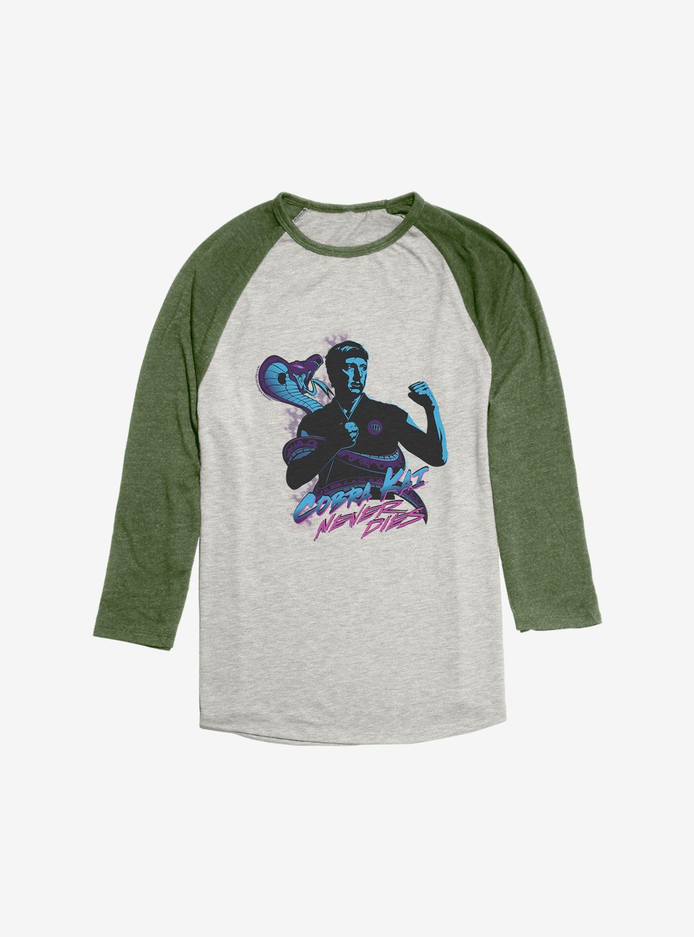 Cobra Kai Never Dies Shaded Raglan, , hi-res