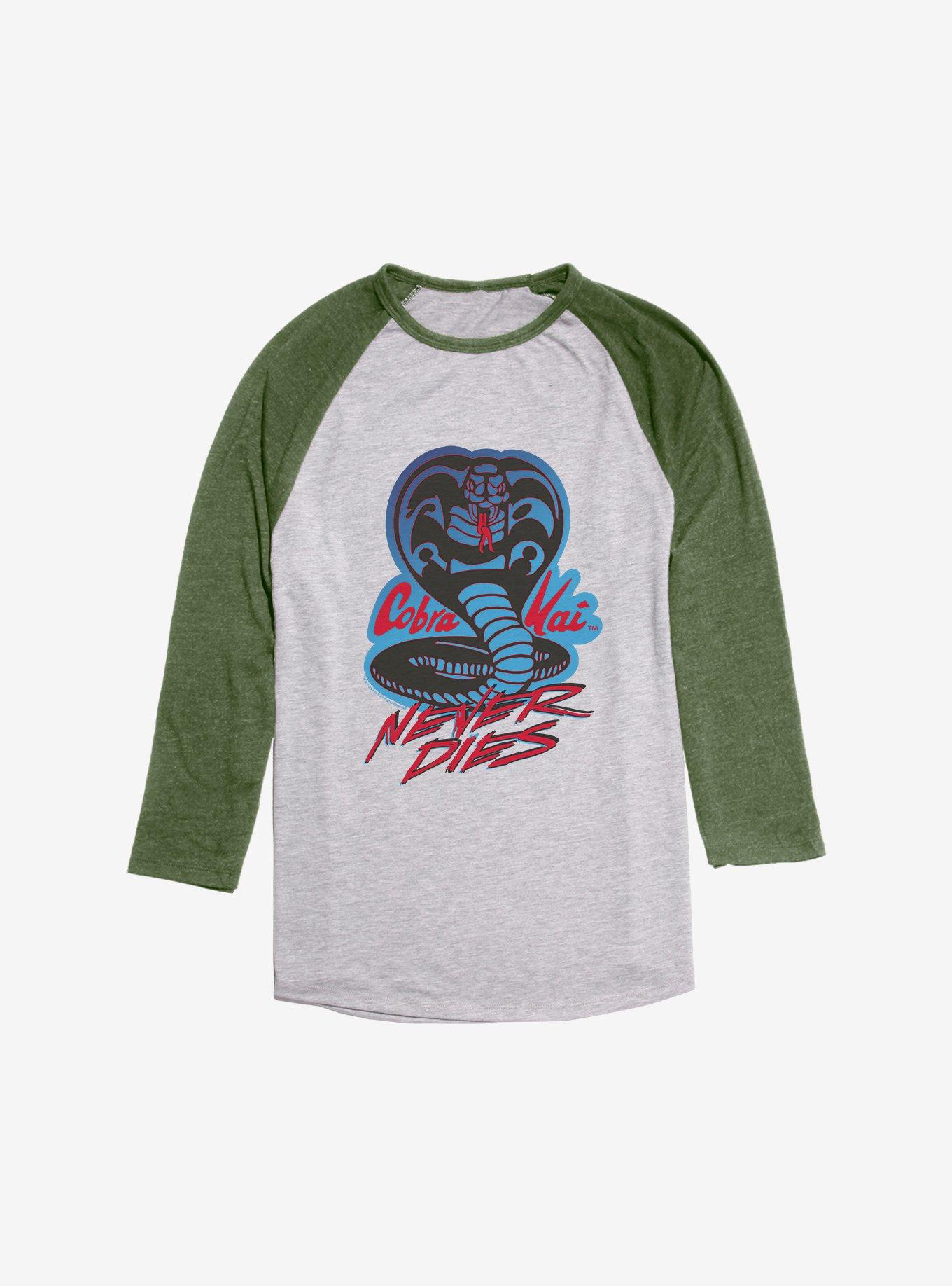 Cobra Kai Snake Logo Raglan, Ath Heather With Moss, hi-res