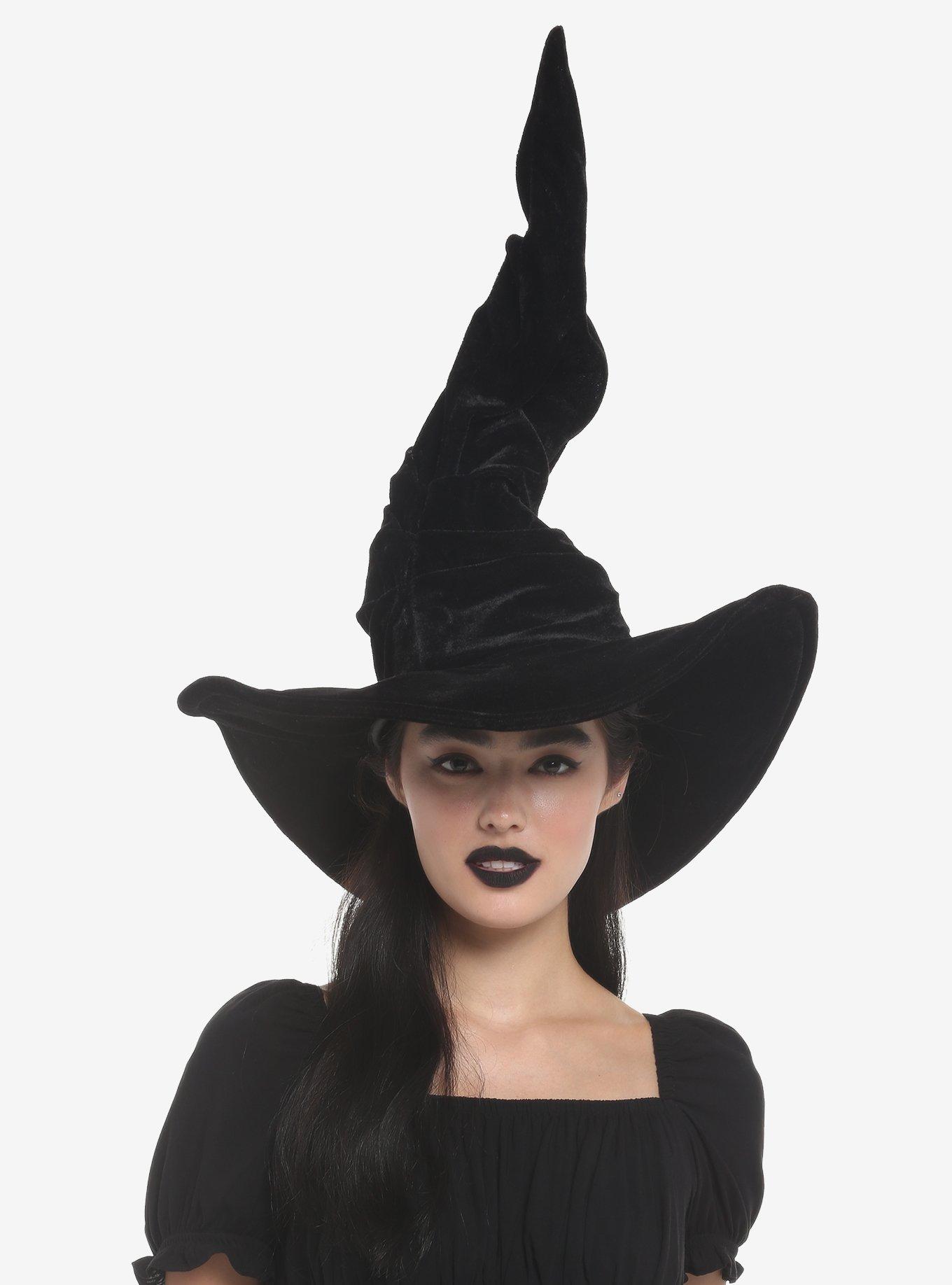 Black Velvet Ruched Witch Hat, , hi-res