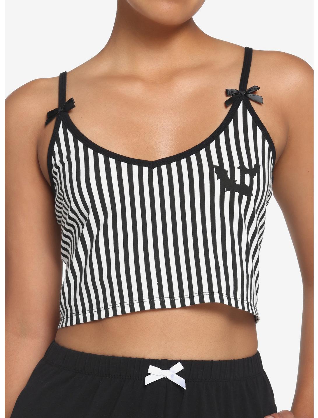 Black & White Stripe Cami & Shorts Girls Lounge Set, MULTI, hi-res