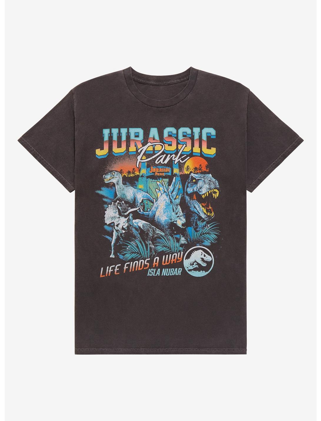 Jurassic Park Life Finds a Way Retro T-Shirt - BoxLunch Exclusive , CHARCOAL  BLACK, hi-res