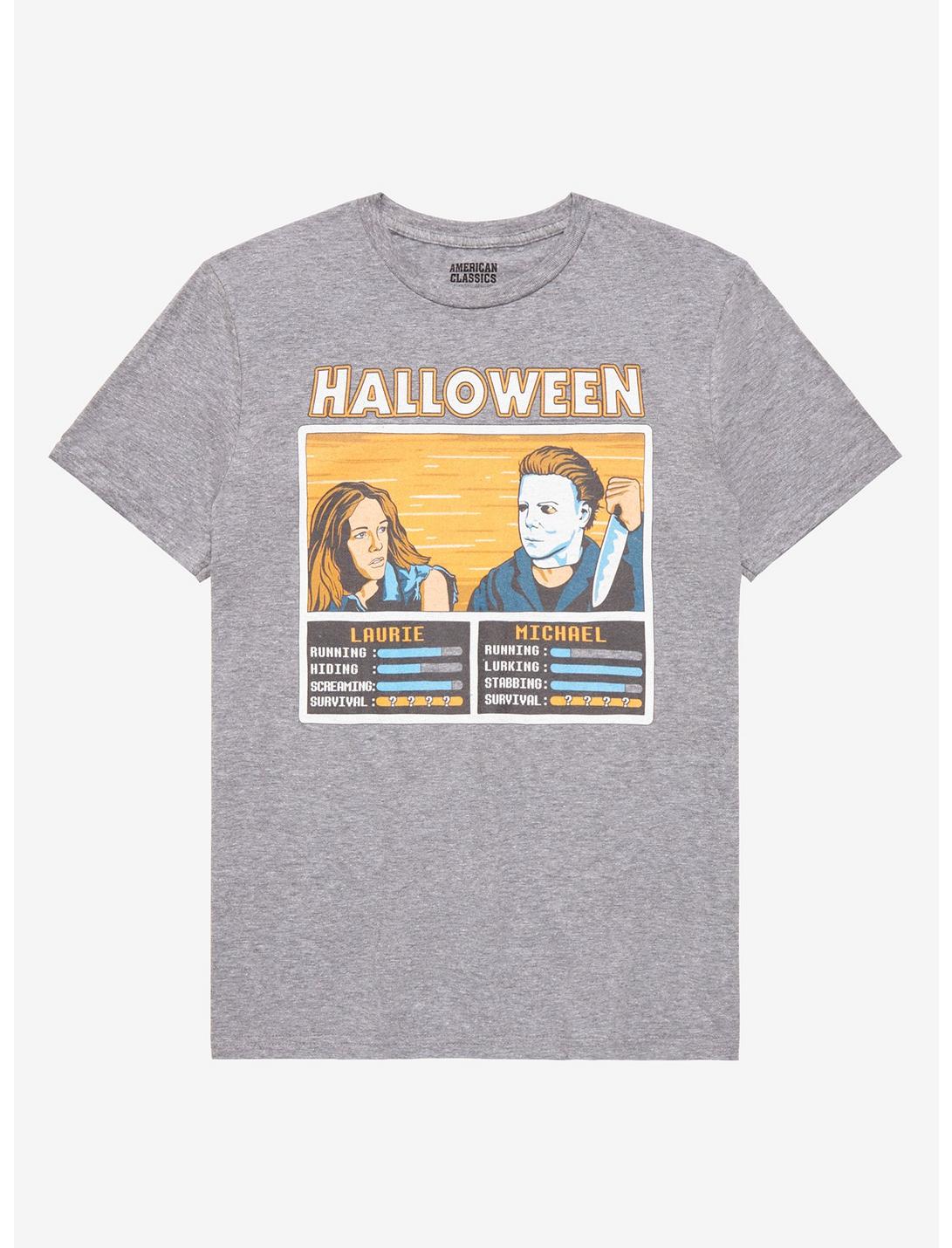 Halloween Michael Myers & Laurie Strode Arcade Game T-Shirt - BoxLunch Exclusive , HEATHER GREY, hi-res