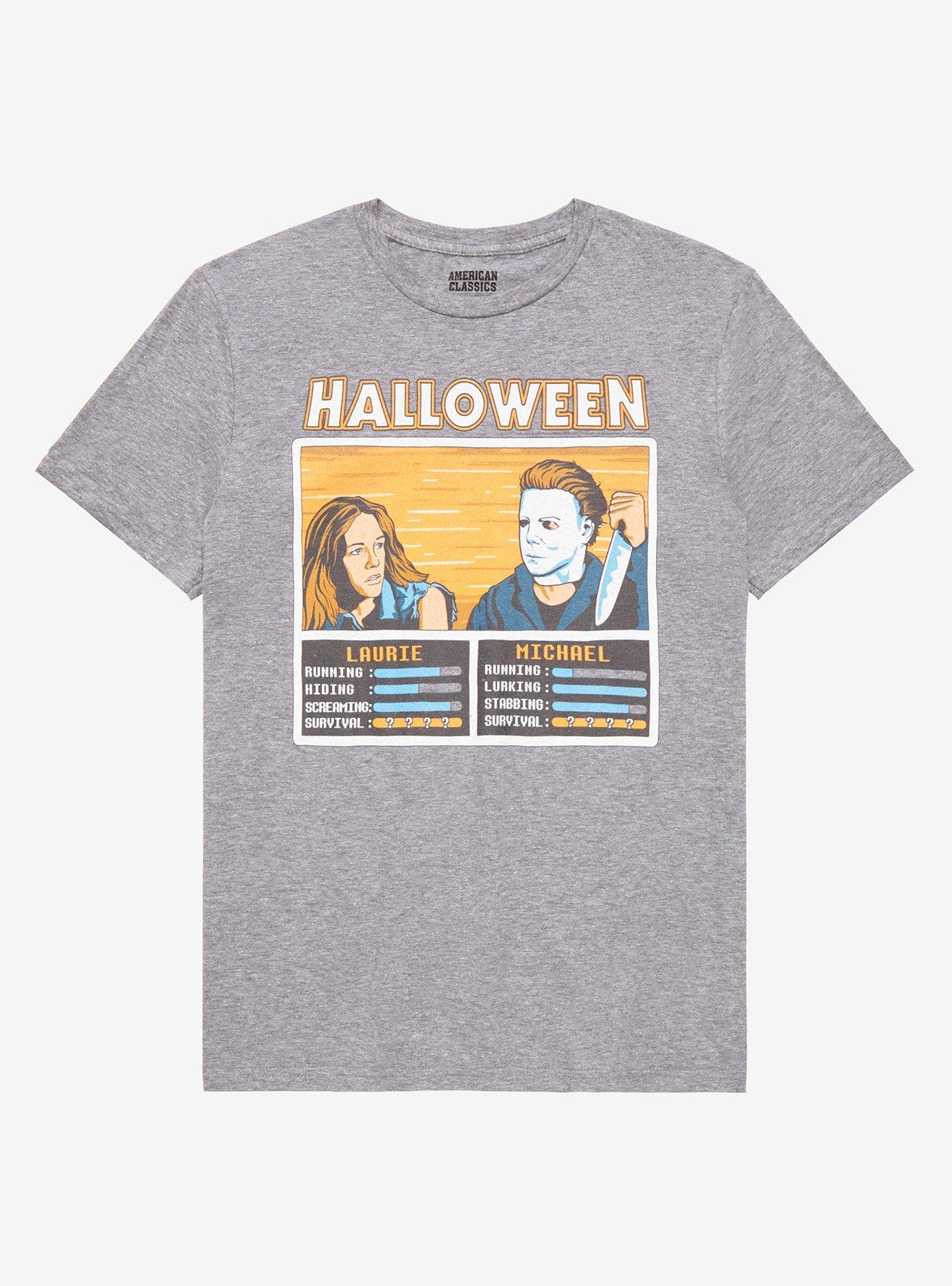 Halloween Michael Myers & Laurie Strode Arcade Game T-Shirt - BoxLunch Exclusive , HEATHER GREY, hi-res