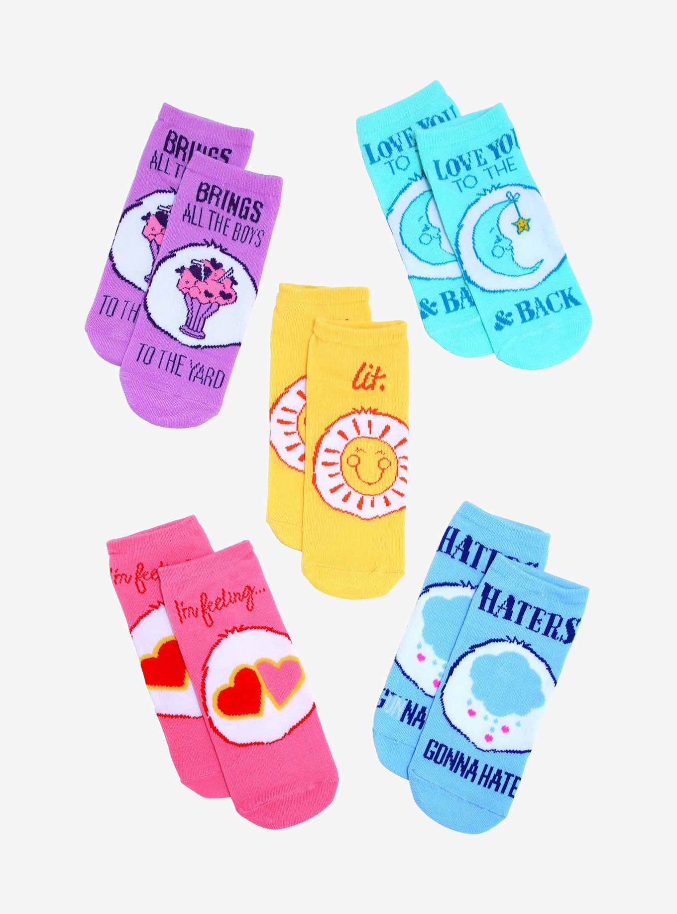Care Bears Belly Badge Quotes No-Show Socks 5 Pair, , hi-res