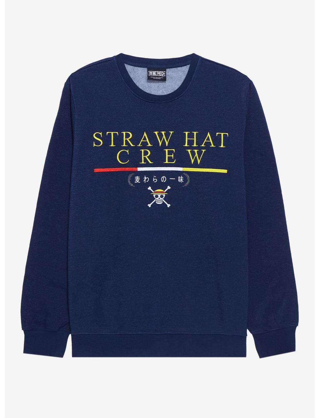 One Piece Straw Hat Crew Collegiate Crewneck - BoxLunch Exclusive, NAVY, hi-res