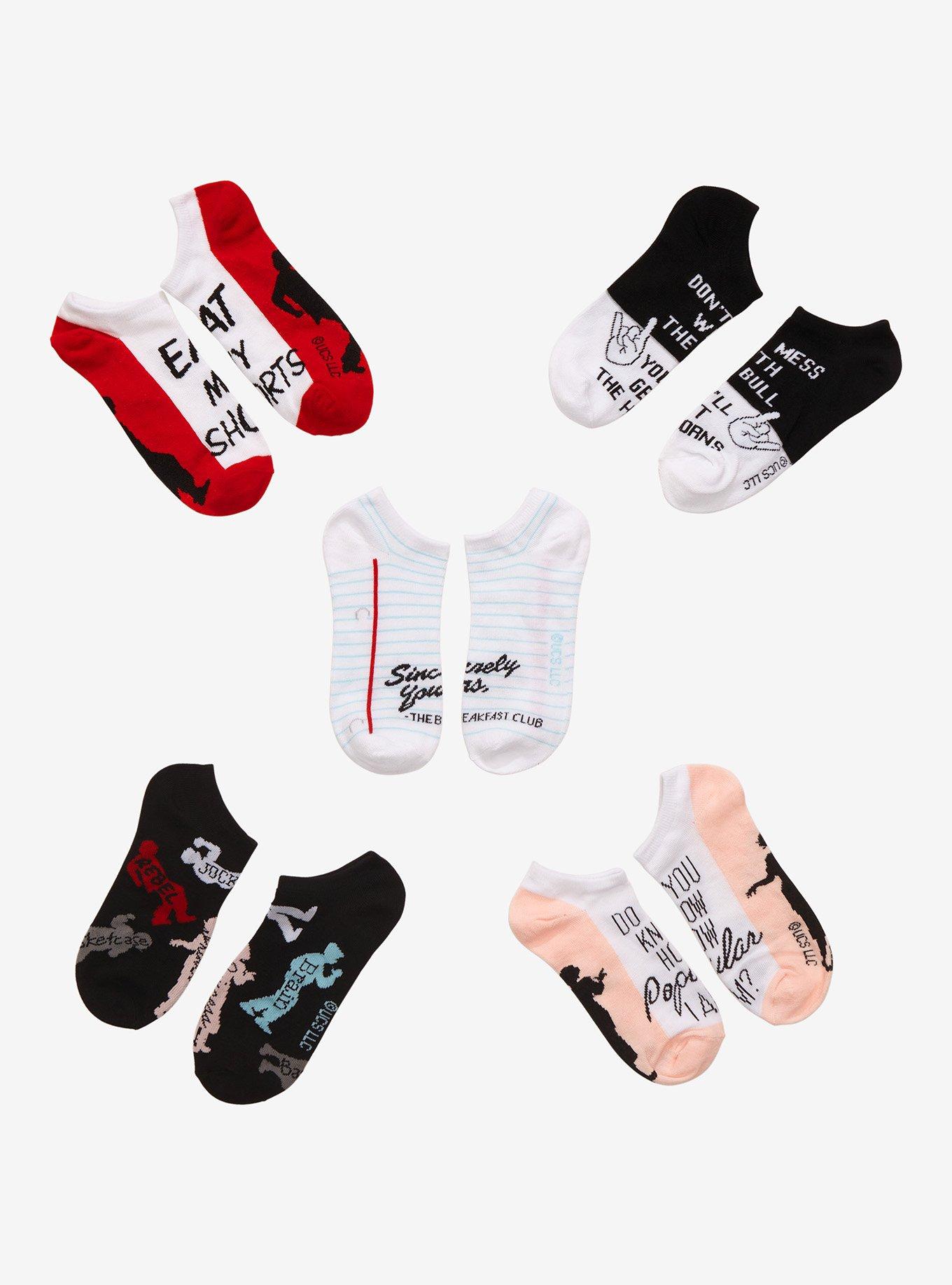 The Breakfast Club Quotes No-Show Socks 5 Pair, , hi-res