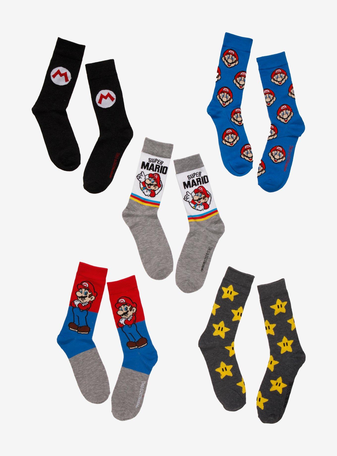 Super Mario Stars & Symbols Crew Socks 5 Pair, , hi-res