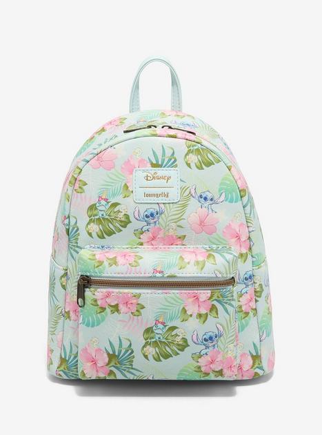 Cute Stitch around Hawaiian flowers, lilo and stitch backpack