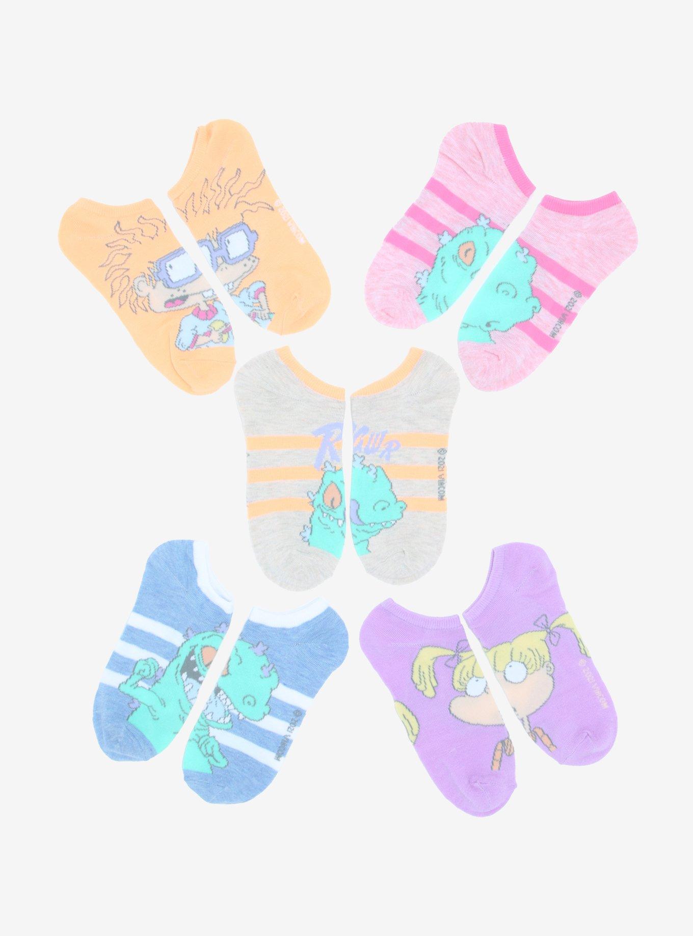 Rugrats Pastel Stripe No-Show Socks 5 Pair, , hi-res
