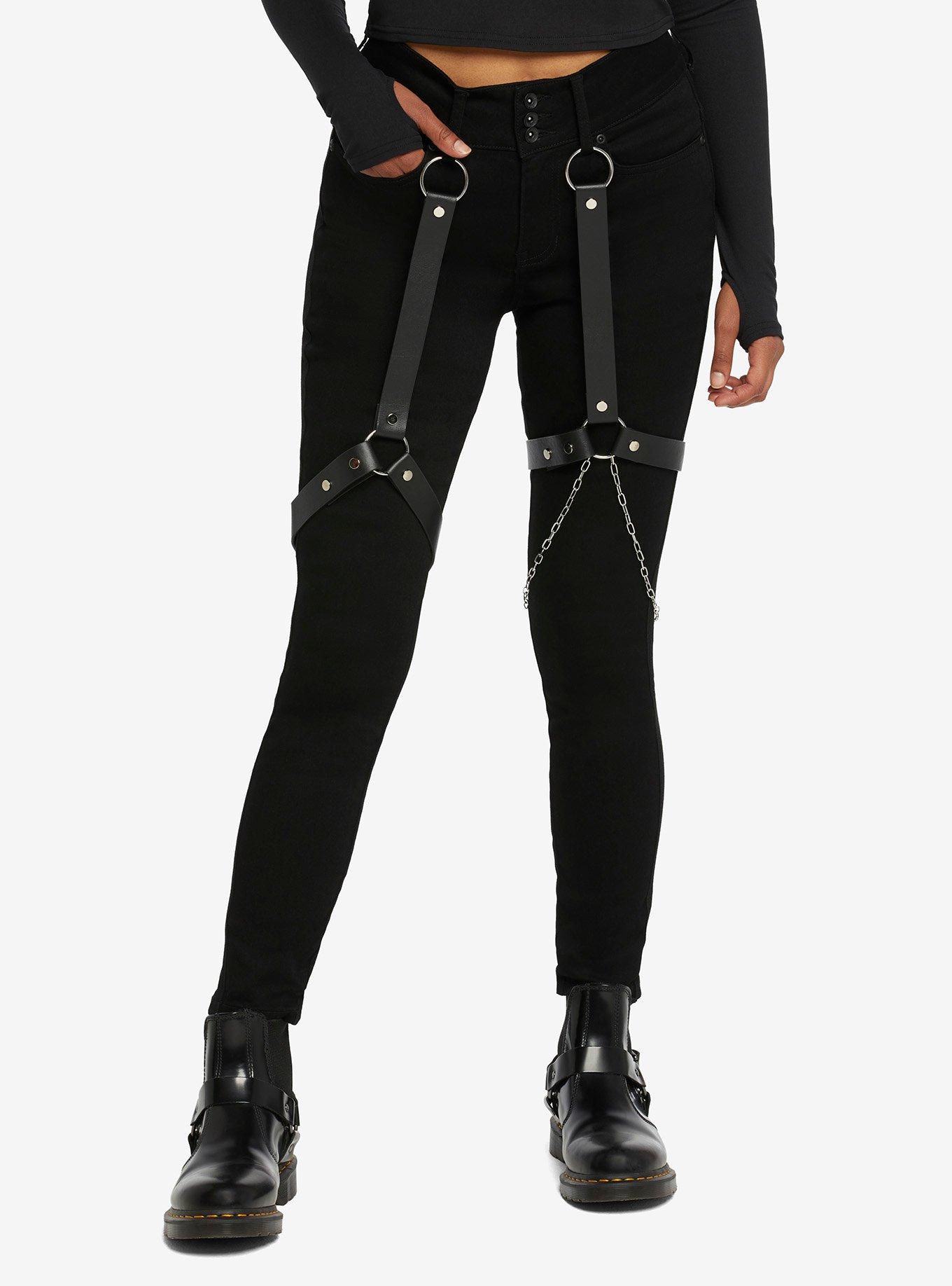 Black Garter O-Ring Pants, BLACK, hi-res