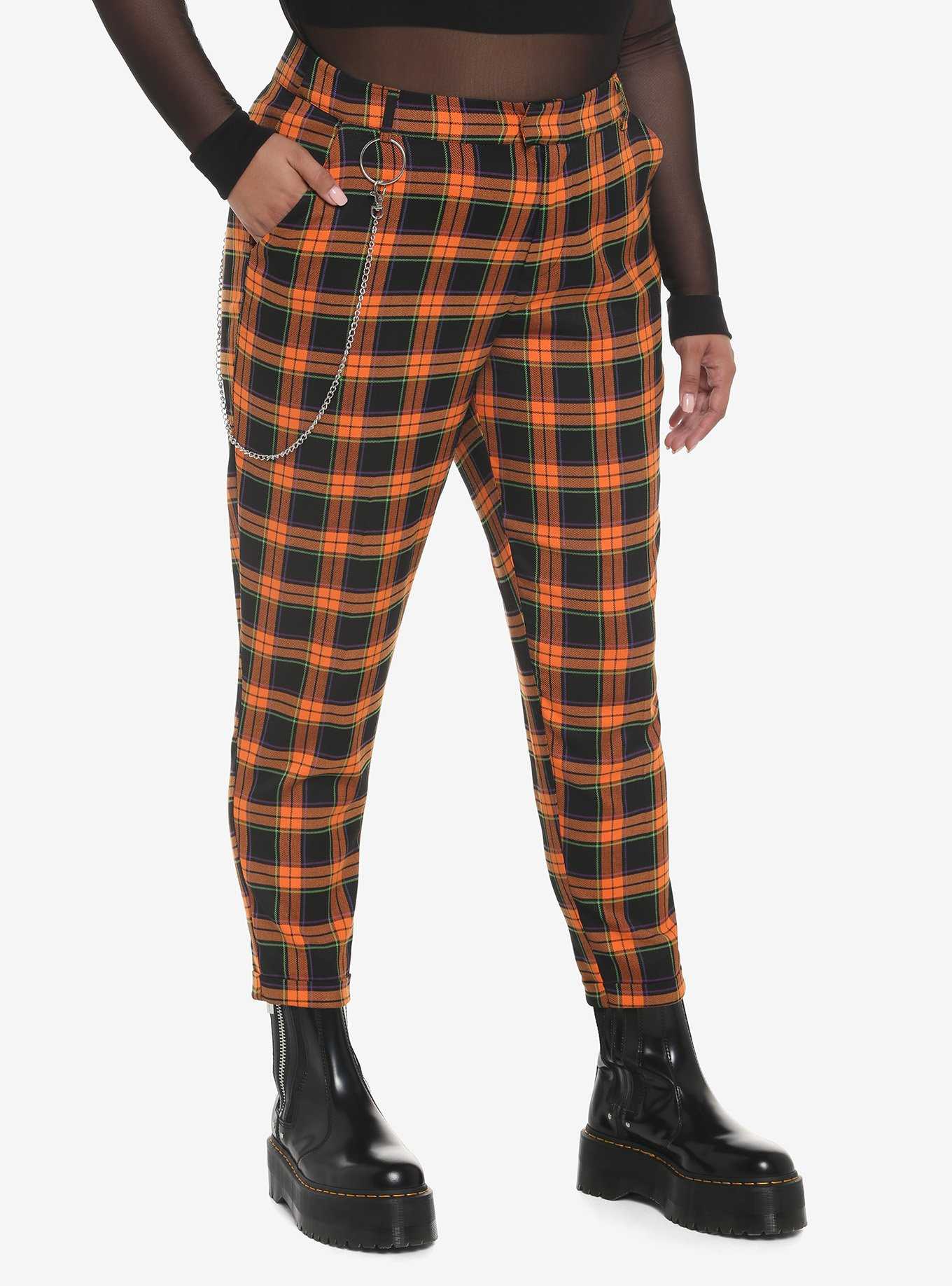 Split Plaid Leggings With Pockets, Plus Sizes, Goth Clothing