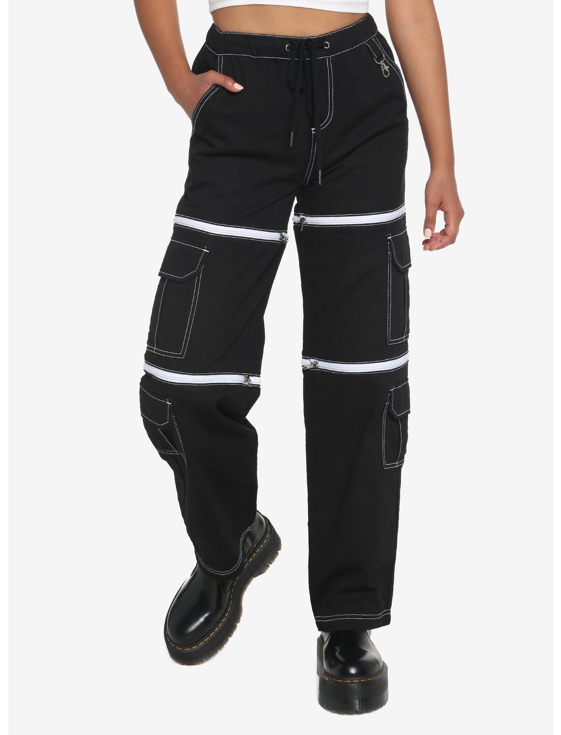 Black & White Zip-Off Carpenter Pants, BLACK  WHITE, hi-res