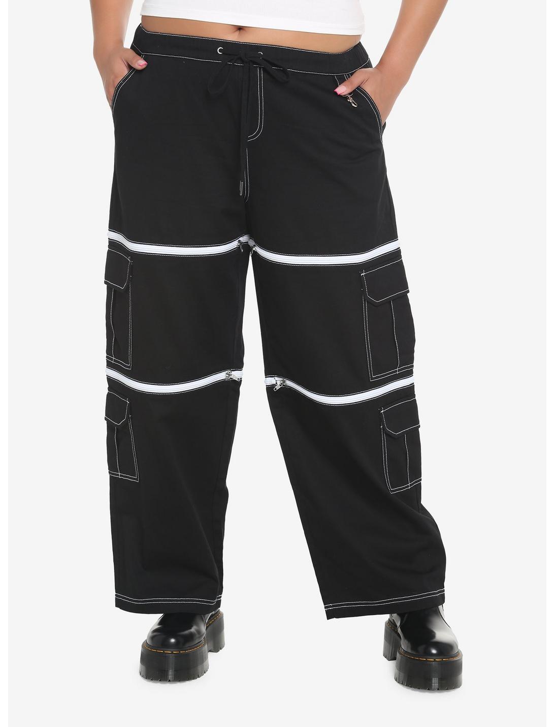 Black & White Zip-Off Carpenter Pants Plus Size