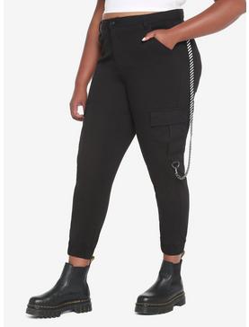 Black Stripe Suspender Jogger Pants Plus Size, , hi-res