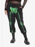 Green Skeleton Jogger Pants Plus Size, BLACK  GREEN, hi-res