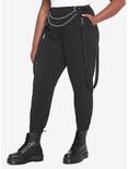 Black & White Pinstripe Suspender Jogger Pants Plus Size, BLACK, hi-res