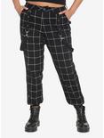 Black & Pink Grid Suspender Joggers Plus Size, BLACK  PINK, hi-res