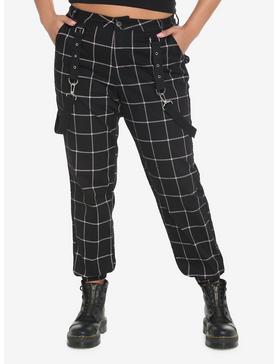 Black & Pink Grid Suspender Joggers Plus Size, , hi-res