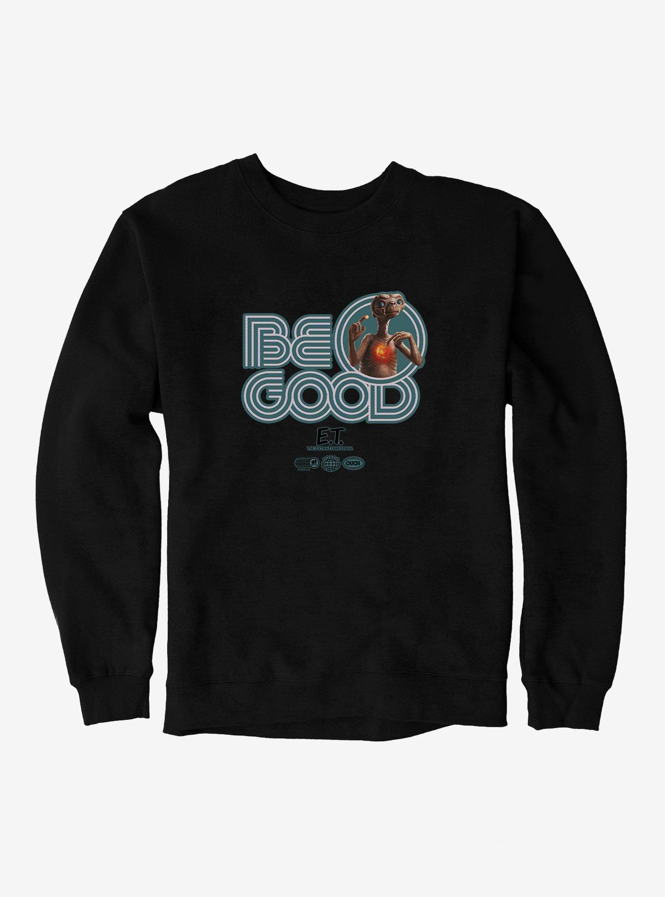 E.T. 40th Anniversary Be Good Bold Striped Font Teal Sweatshirt, BLACK, hi-res