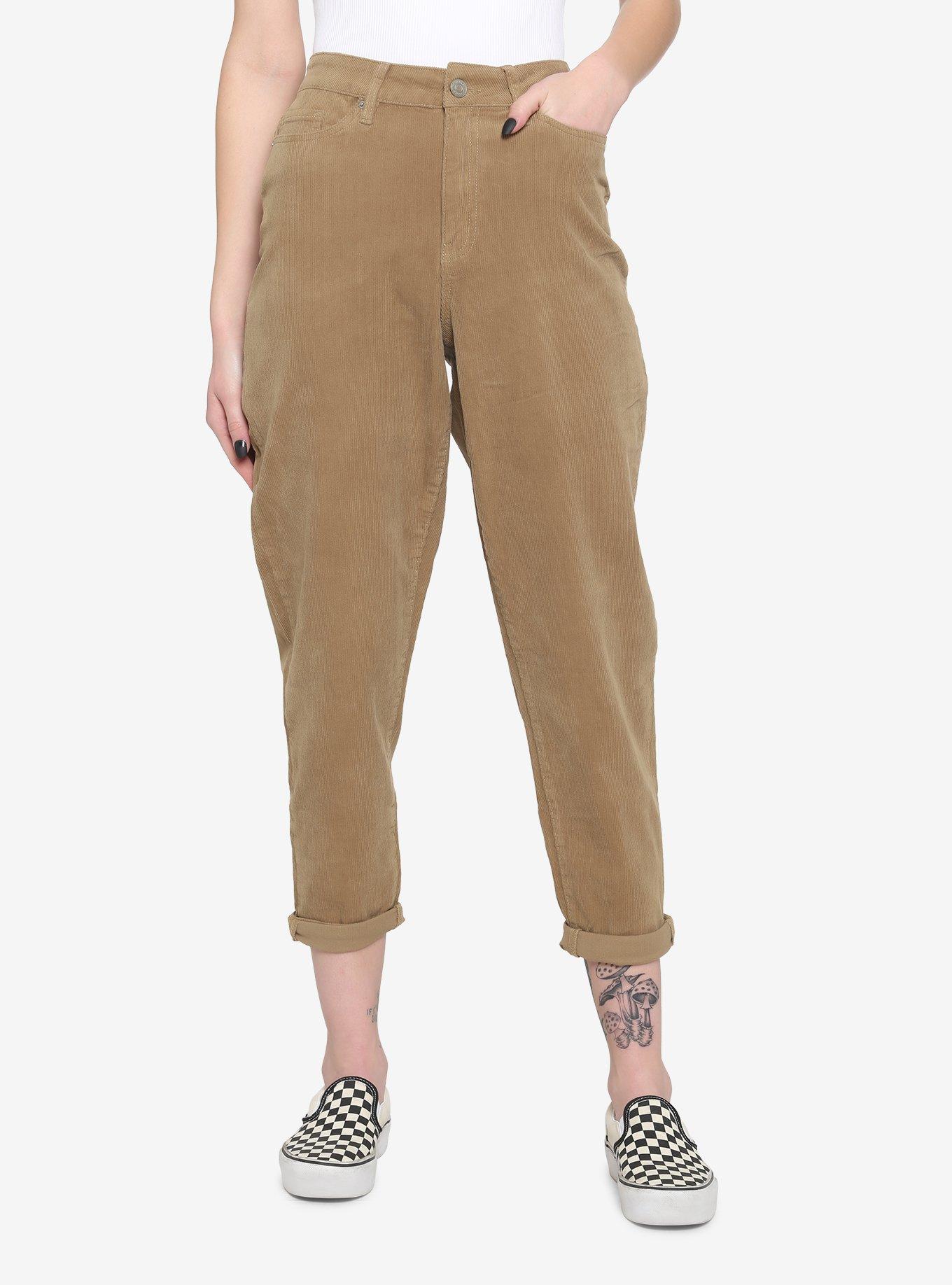 Tan Corduroy Mom Jeans, BROWN, hi-res