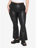 Black Faux Leather Flare Pants Plus Size, BLACK, hi-res