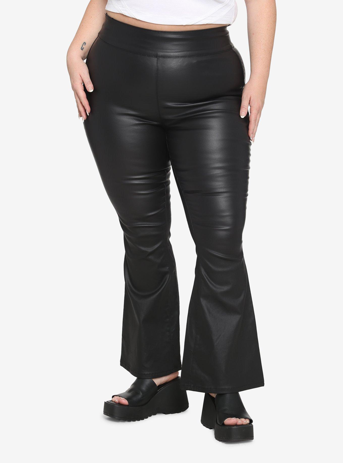 Black Faux Leather Flare Pants Plus Size, BLACK, hi-res