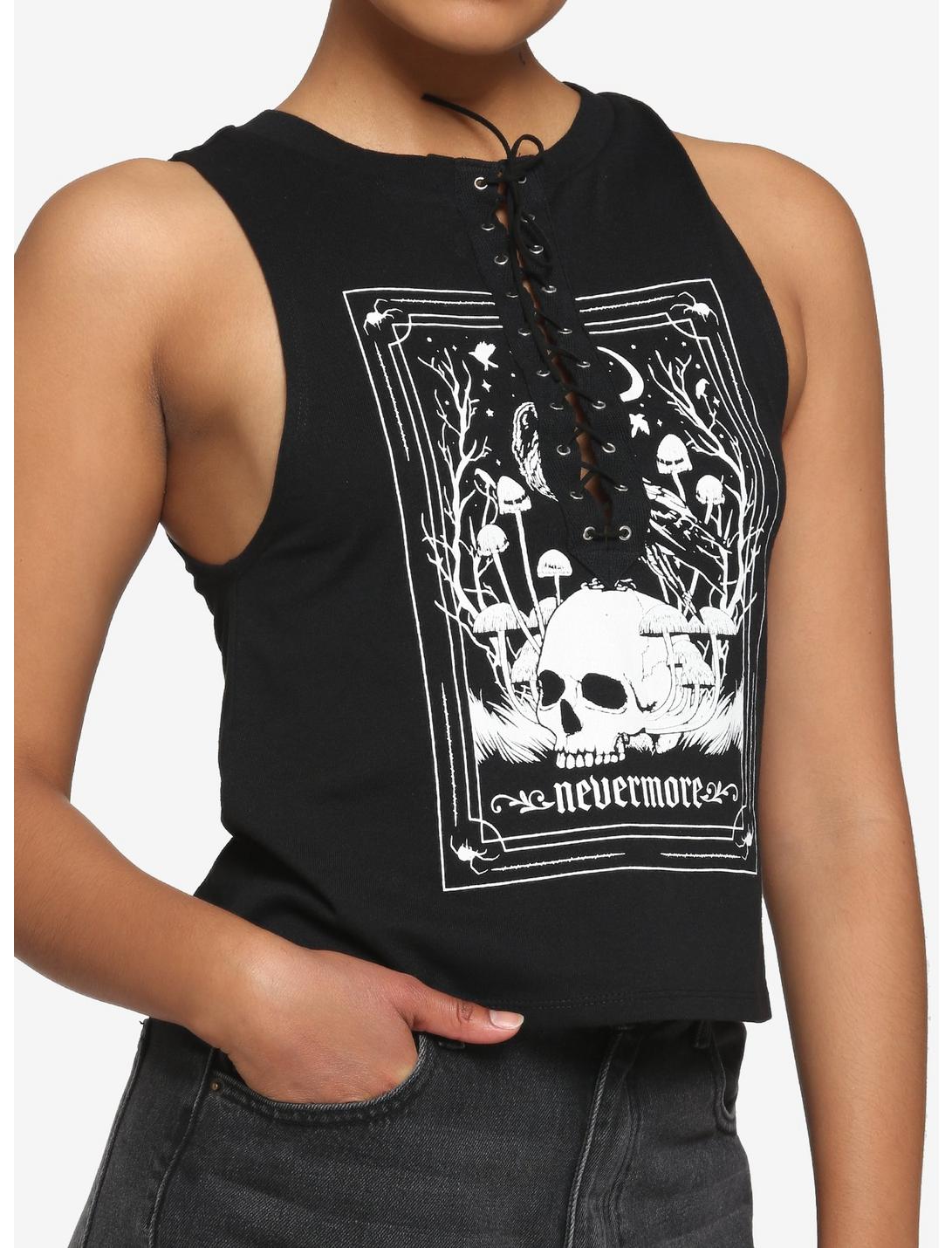 Tarot Card Nevermore Lace-Up Girls Muscle Tank Top, BLACK, hi-res