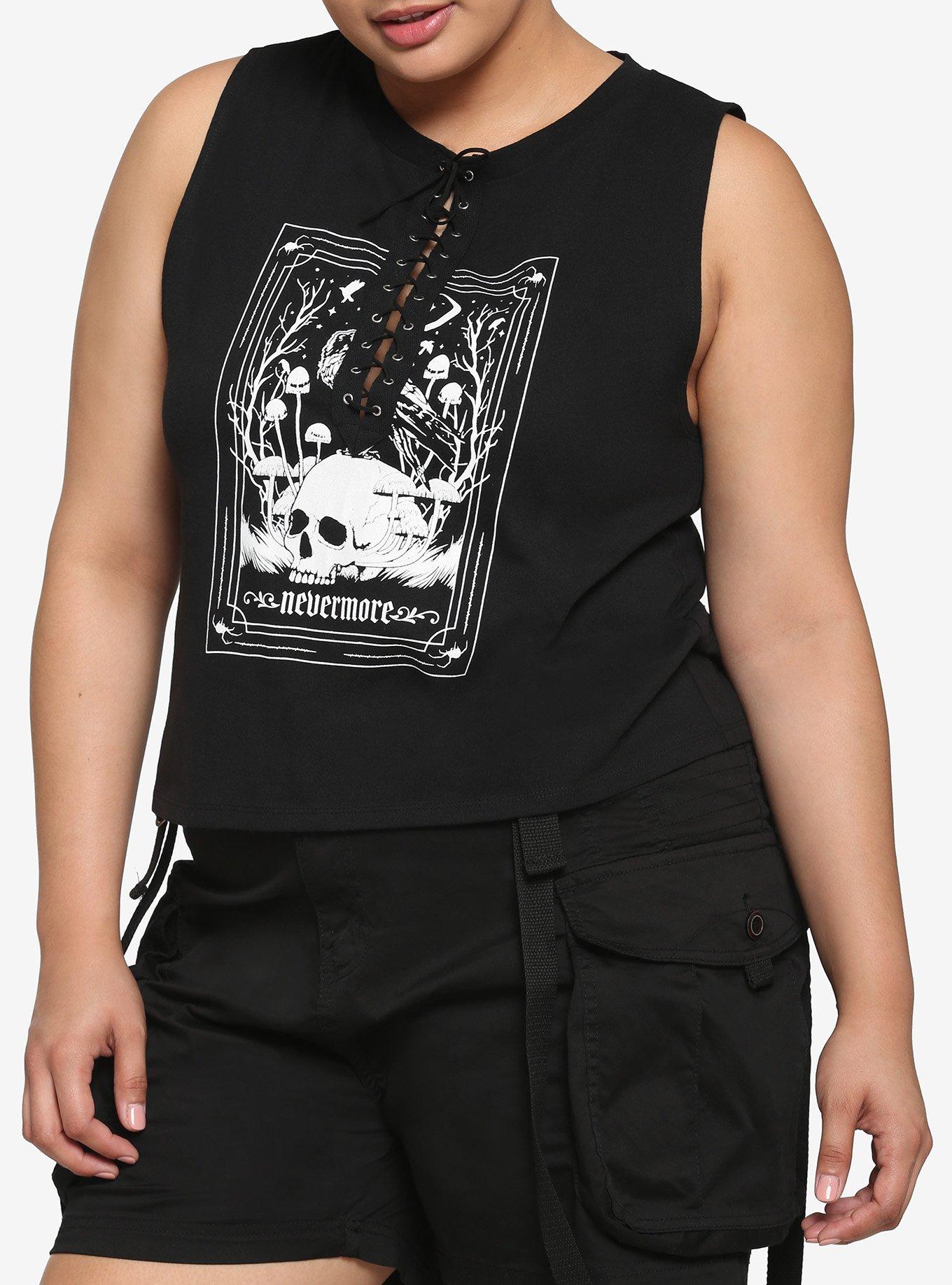 Tarot Card Nevermore Lace-Up Girls Muscle Tank Top Plus Size, BLACK, hi-res
