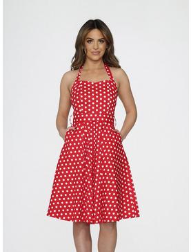 Red White Polka Dot Halter Dress, , hi-res