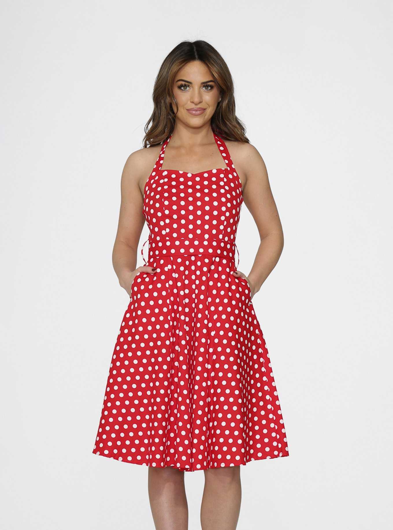 Red White Polka Dot Halter Dress, , hi-res