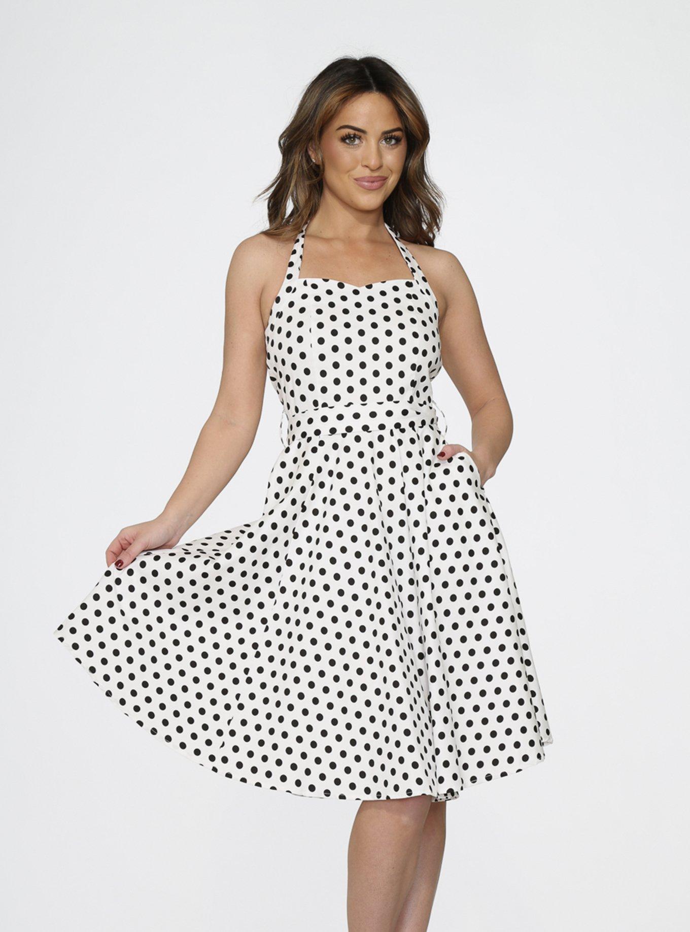 White Black Polka Dot Halter Dress