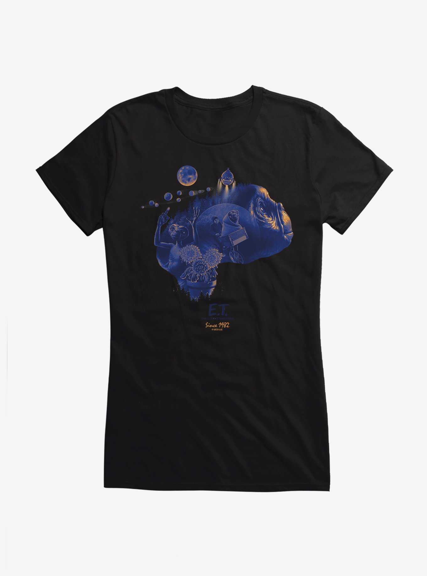 E.T. 40th Anniversary Collage Art Graphic Girls T-Shirt, BLACK, hi-res