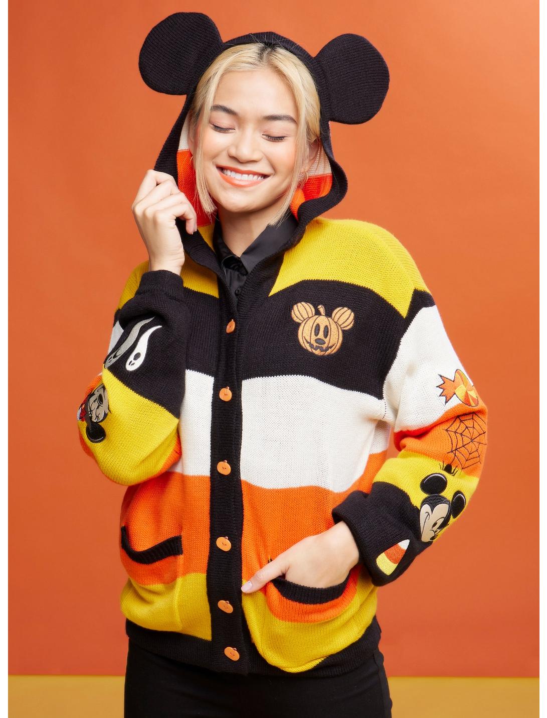 Her Universe Disney Halloween Mickey Mouse Stripe Girls Hooded Cardigan, MULTI, hi-res