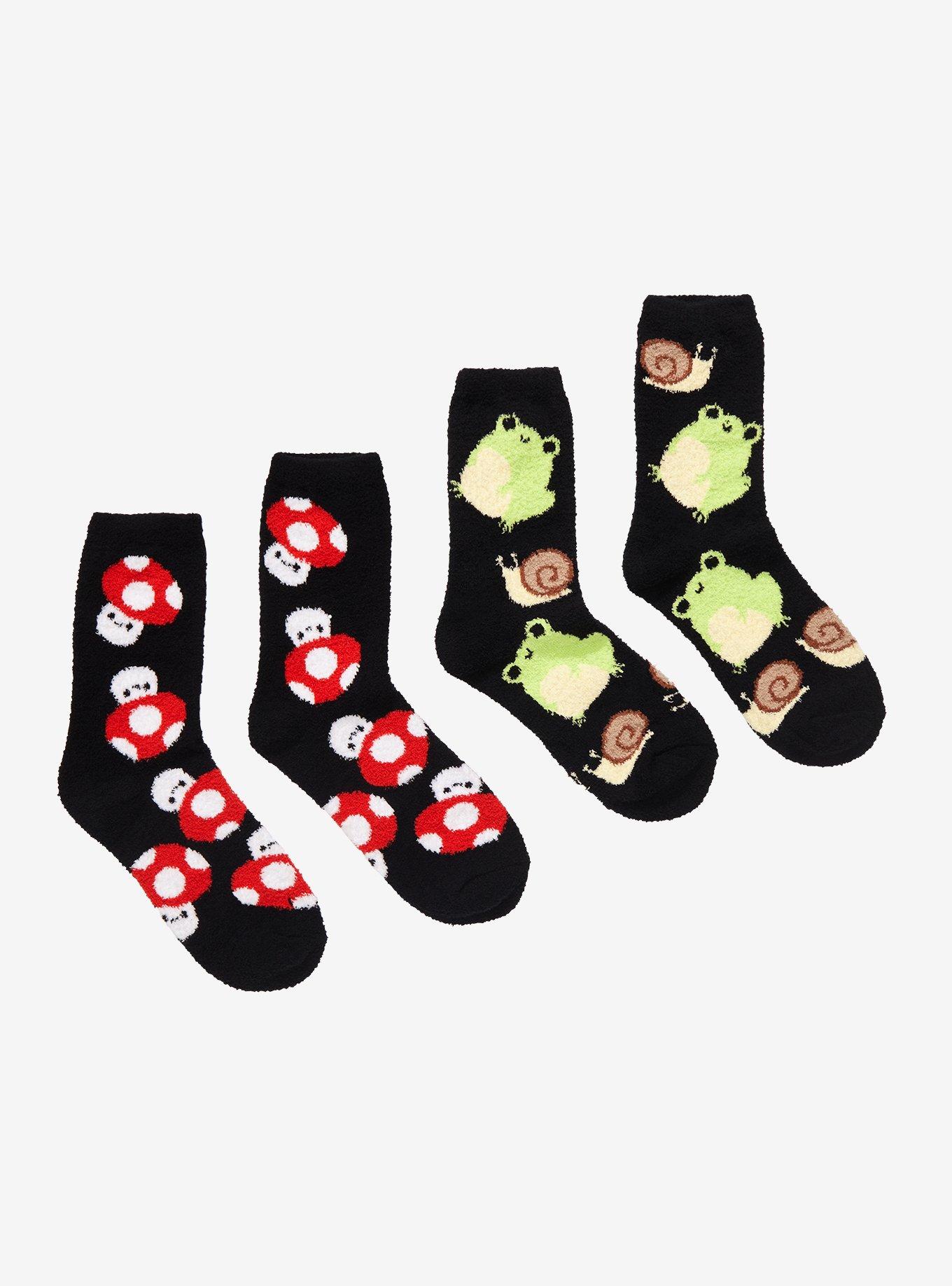 Mushroom Frog Snail Fuzzy Crew Socks 2 Pair, , hi-res