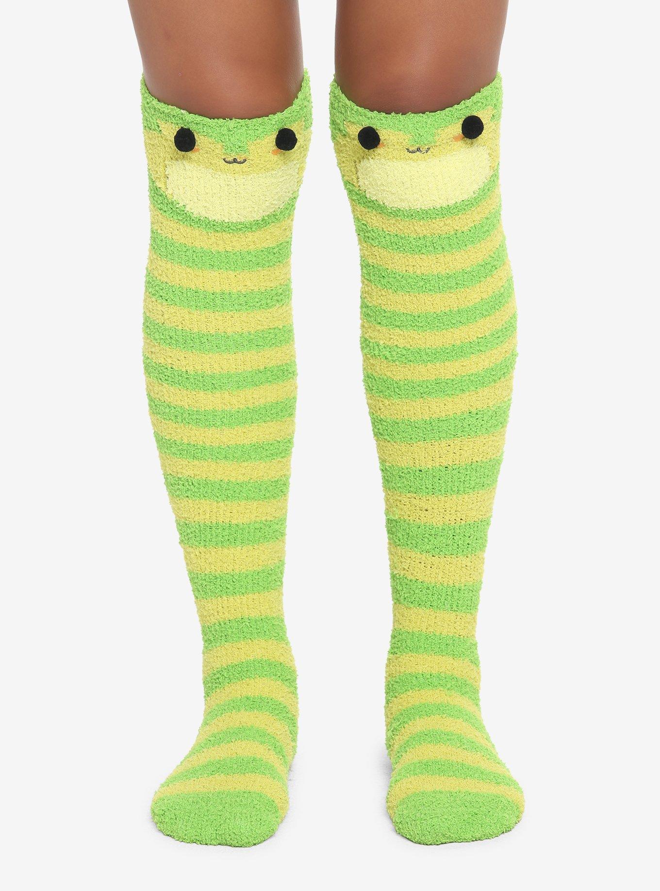 Frog Stripe Fuzzy Knee-High Socks