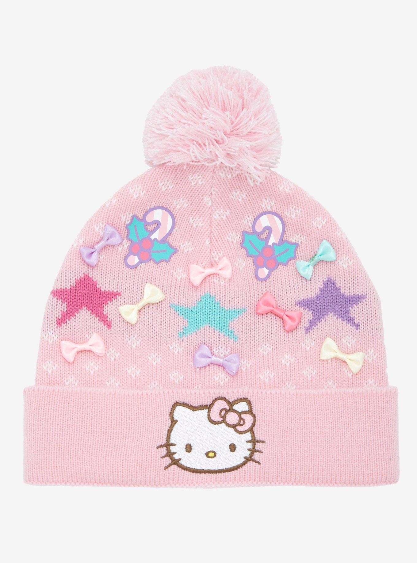 Hello Kitty Pink Pastel Christmas Pom Beanie