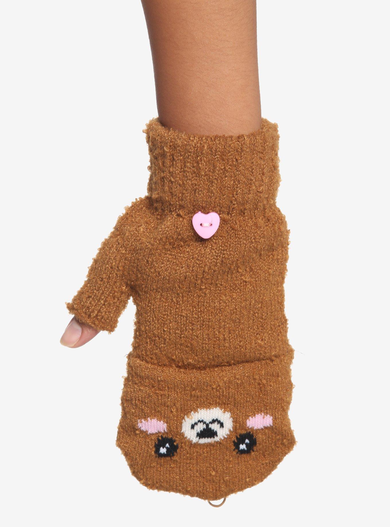 Fuzzy Kawaii Teddy Bear Convertible Gloves, , hi-res