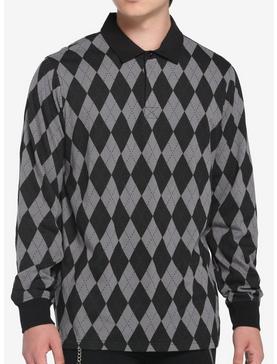 Black & Grey Argyle Long-Sleeve Polo Shirt, , hi-res
