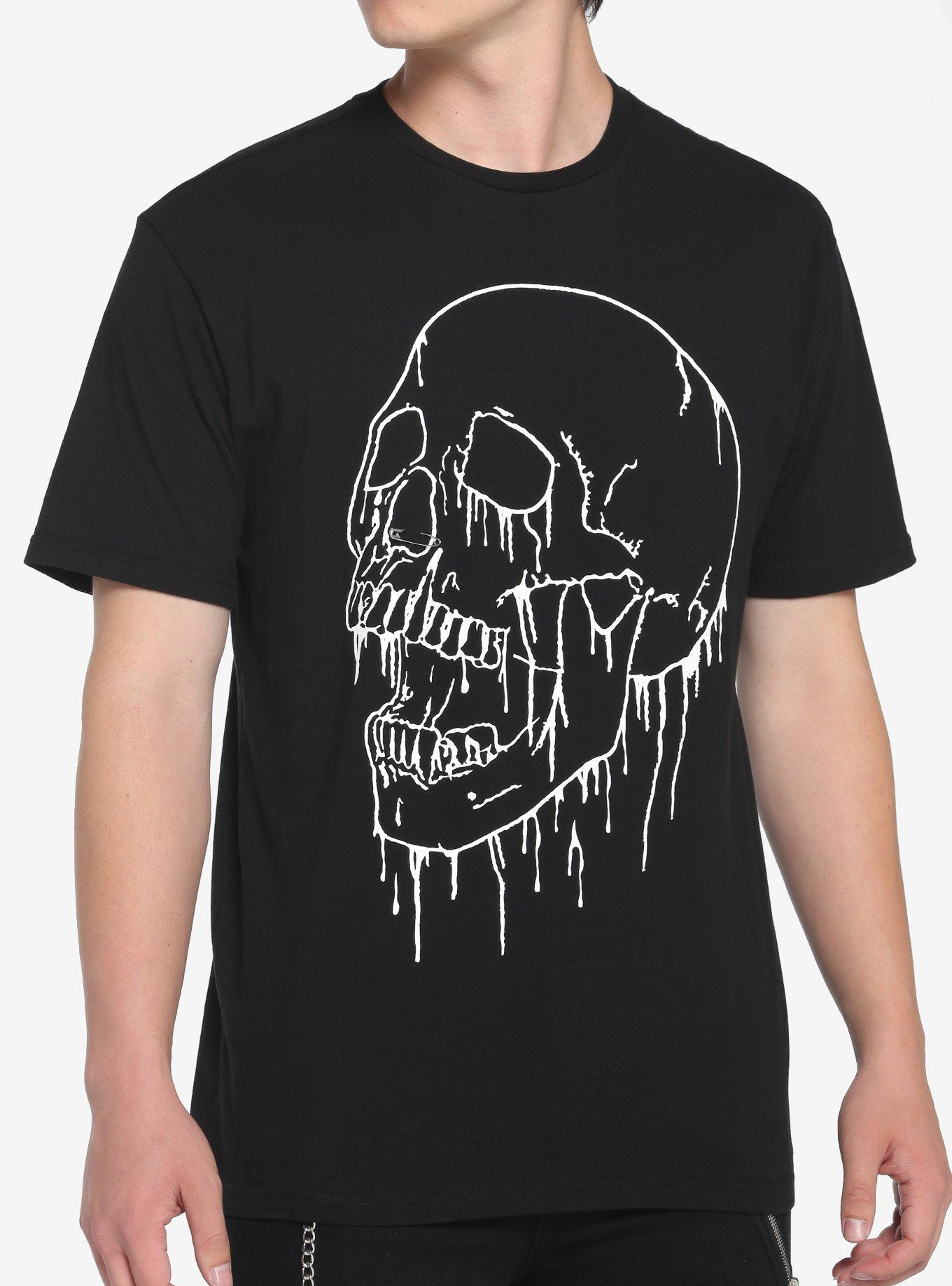 Dripping Skull Safety Pin T-Shirt, BLACK, hi-res