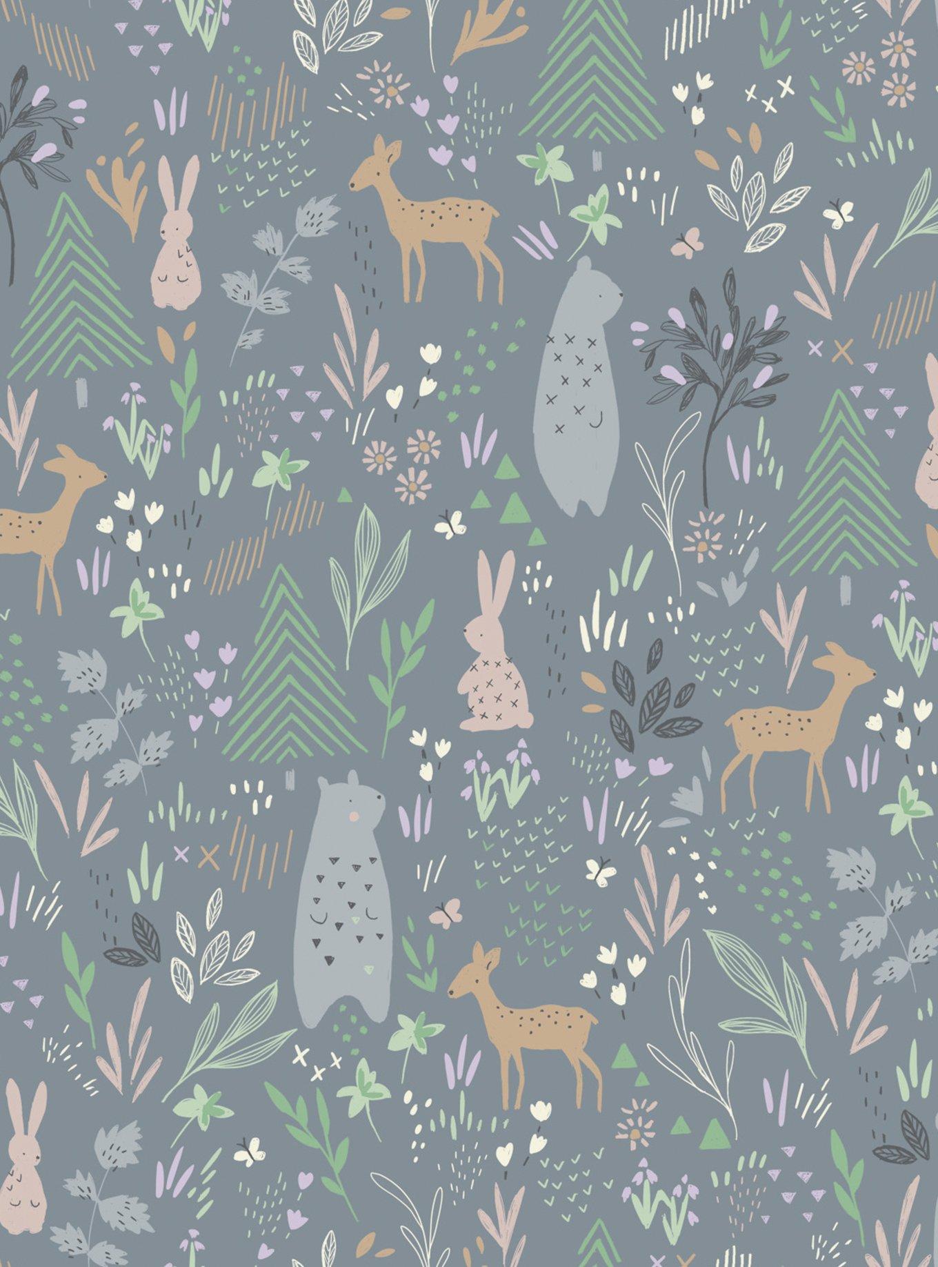 Spring Forest Pals Peel & Stick Wallpaper Dark, , hi-res