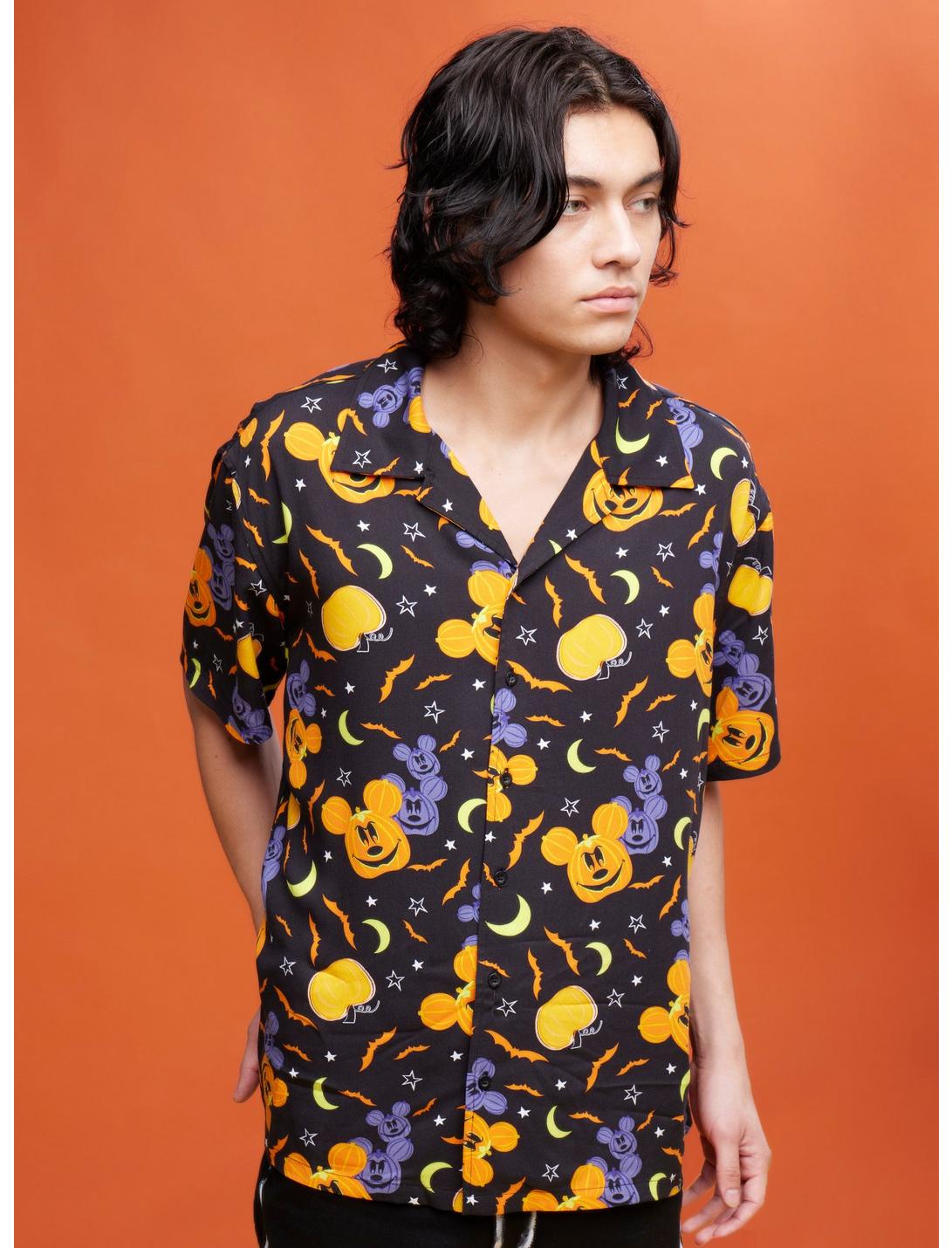 Our Universe Disney Halloween Mickey Mouse Pumpkins Woven Button-Up, MULTI, hi-res