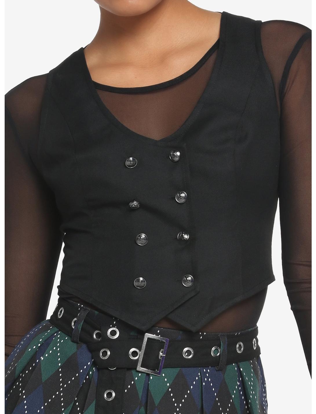 Black Double-Breasted Girls Vest, DEEP BLACK, hi-res